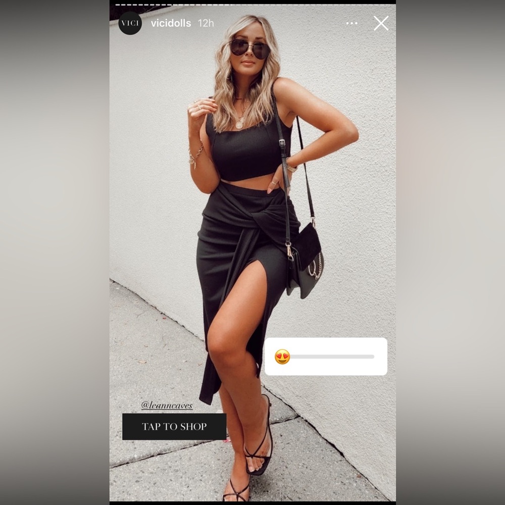 Vici Black Midi Skirt with Slit & Matching Crop Top